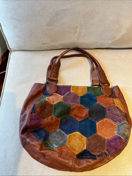 Lucky Brand Handbags - Lucky Brand Vintage Multicolor Hexagon Suede & Leather Shoulder Bag